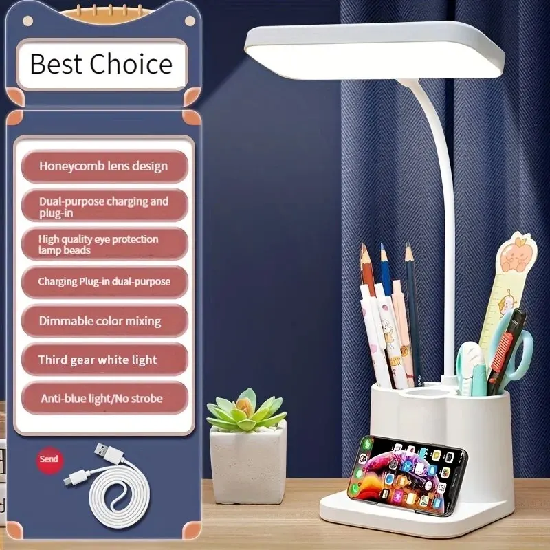 Desk Lamp Eye Protection Study Dormitory Rechargeable Writing Reading Bedroom Bedside Lamp 3800 Battery Life Stepless Dimming desk lamp