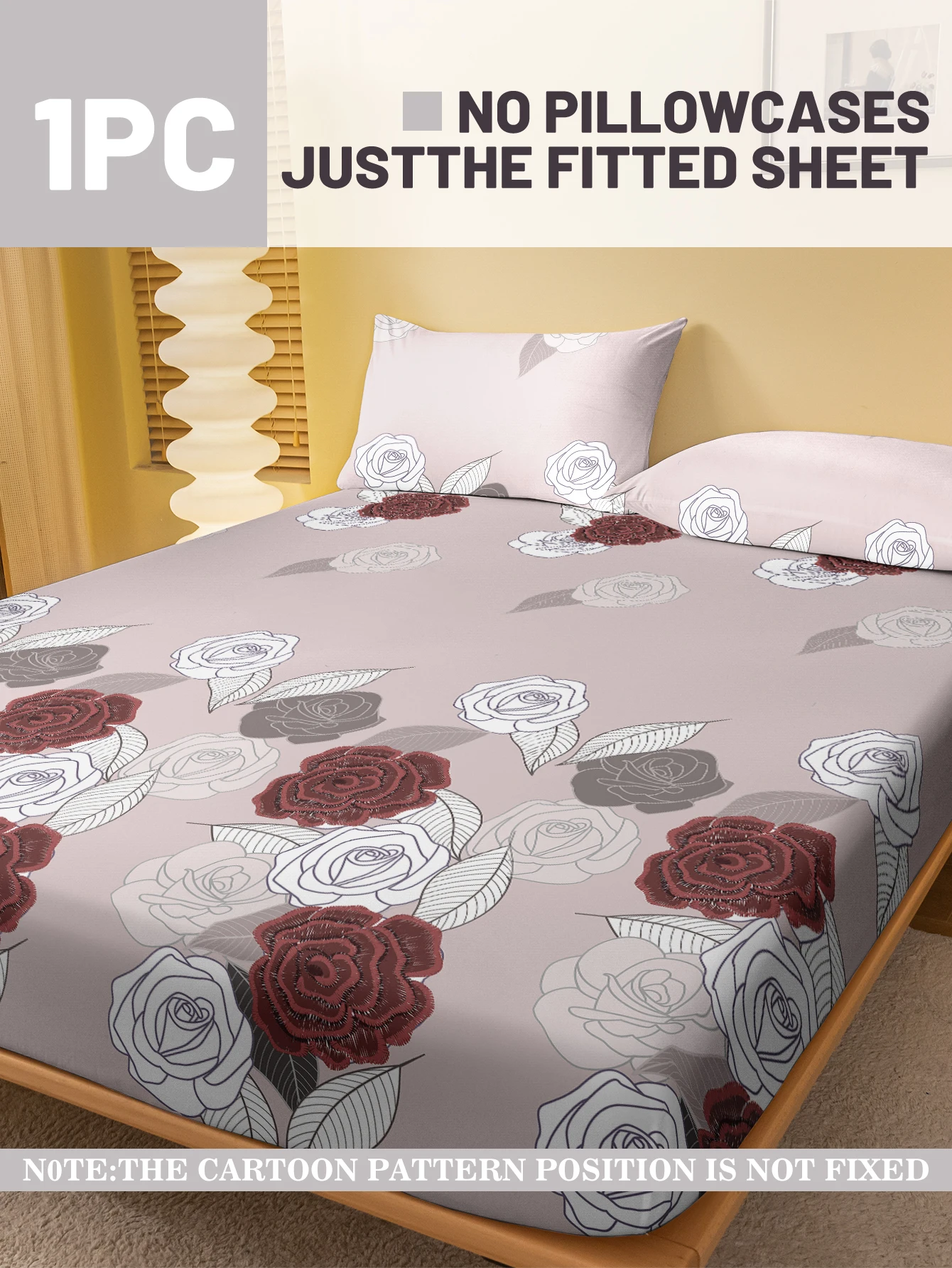 1 Simple modern Plant Flower Rose printed matte Fitted Sheet, bedroom printed bed cover, bedding (excluding pillowcases) 2