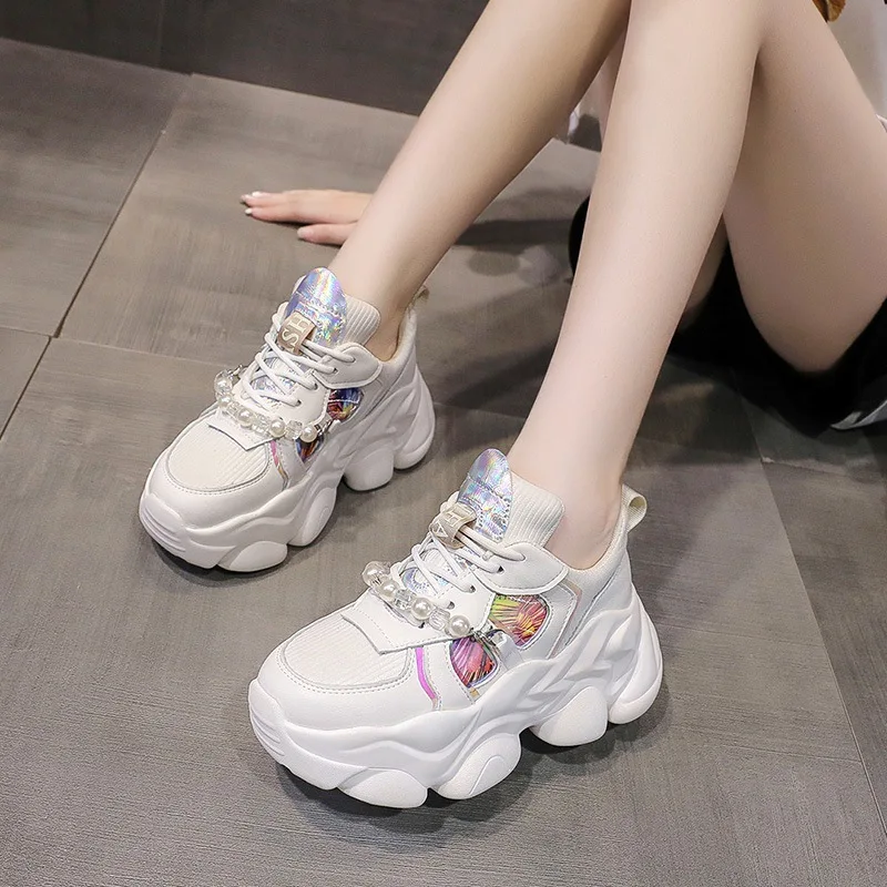 

Dropshipping New Luxury Beaded Inner Raised Dad'S Shoes With Lace Up Thick Soles For Sports And Leisure Women'S Shoes Party Date