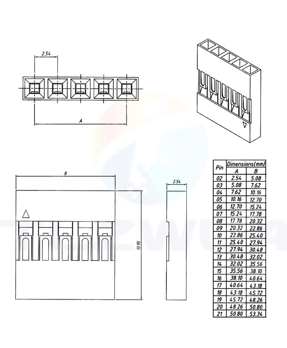 Dupont Kunststoffgehäuse-Stecker, 2,54 mm, einreihiger Dupont-Stecker, 1P/2P/3P/4P/5P/6P/7P/8P/9P/10P Gehäuse – Detail 2