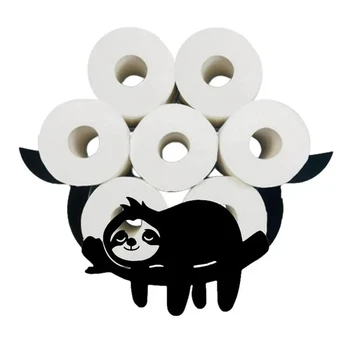 Cute Animal Wall Mount Roll Paper Holder Metal Art Sculpture Sloth Sheep Toilet Bathroom Tissue Rack Storage Shelf Home Decor