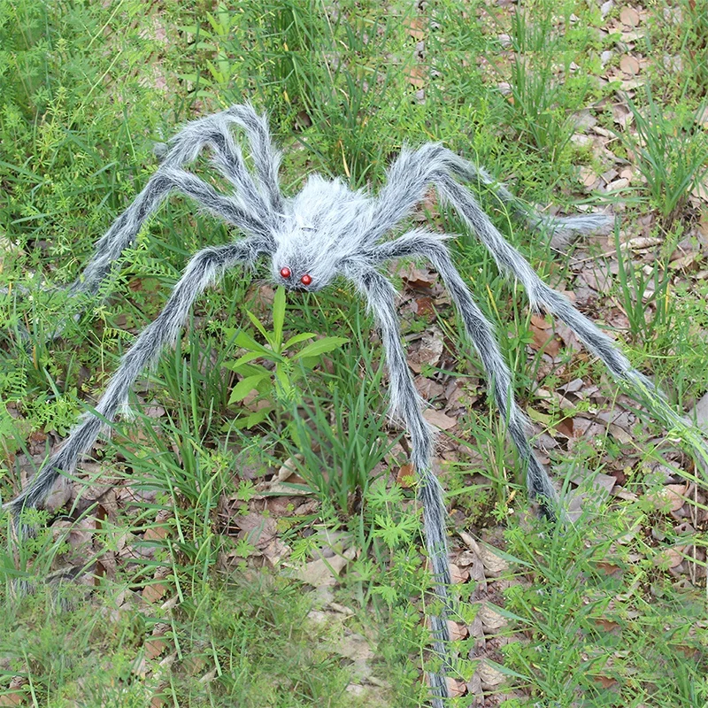 Halloween gruselige künstliche Plüschspinne, schwarze Riesenspinne, Hausbar, Spukhausszene, Ornamente, Requisiten, Urlaub, Outdoor-Dekorationen – Detail 7