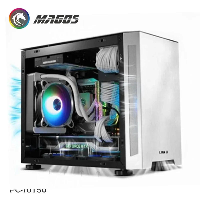 LIAN LI Tu150 Aluminum Mini ITX Case,Water Cooling PC Gamer Cabinet Tempered Glass 2 x USB 3.0, 1 x USB 3.1 Type-C Black/Silver