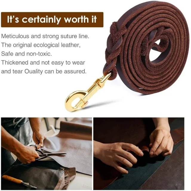 Genuine Leather Dog Leash Dogs Long Leashes Braided Pet Walking Training Leads Brown Black Colors for Medium Large Pet 4