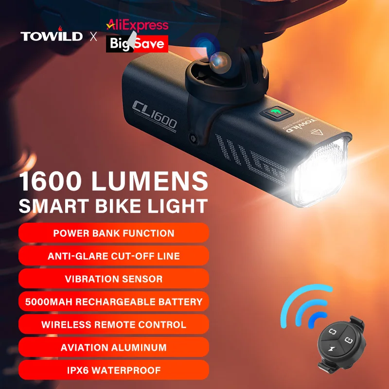 TOWILD CL1600LM 自転車ライト 5000mAh 自転車ライト IPX6 懐中