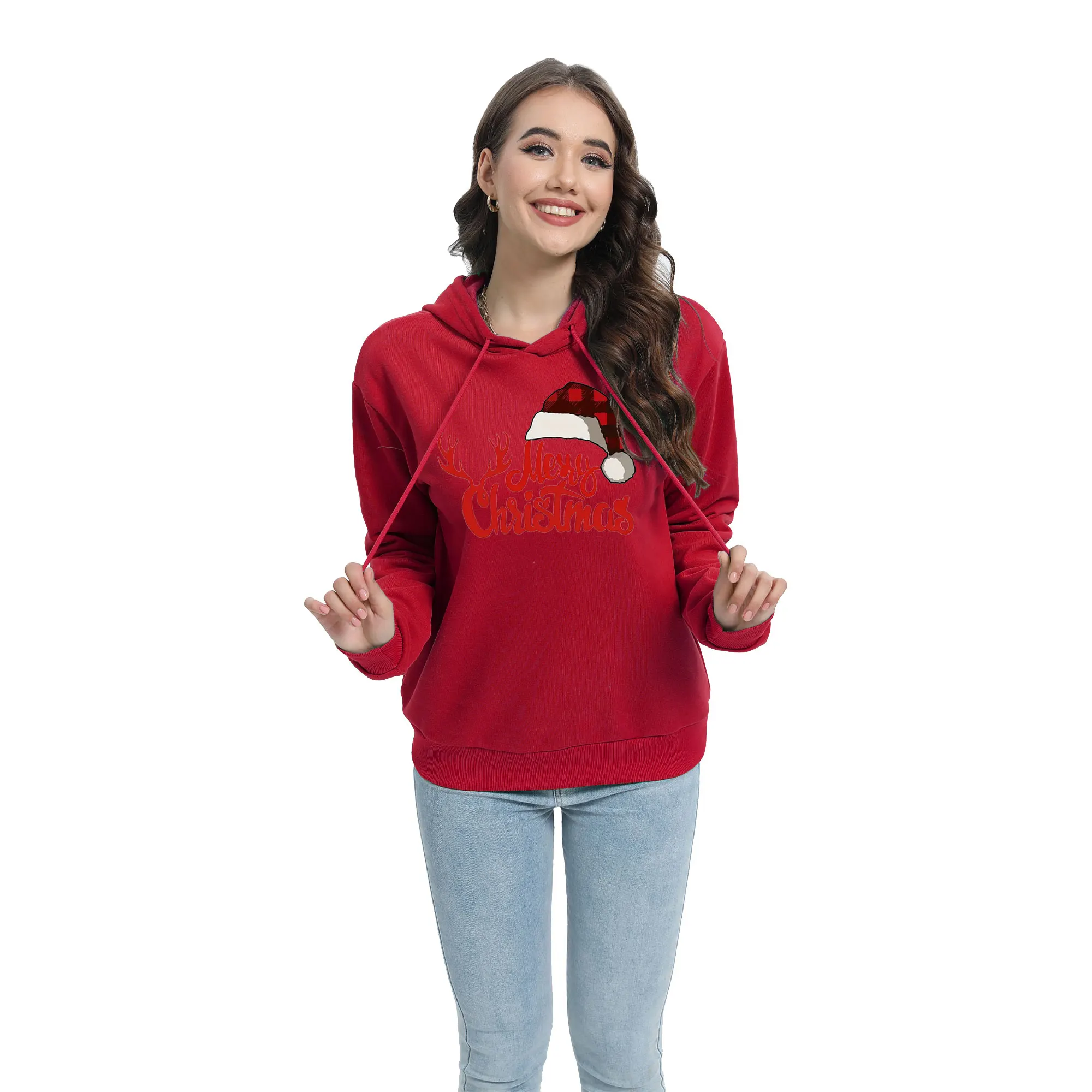Christmas Merry Christmas Sports Shirt Round Neck Long Sleeve Printed Pattern Street Clothing Women's Large Hoodie