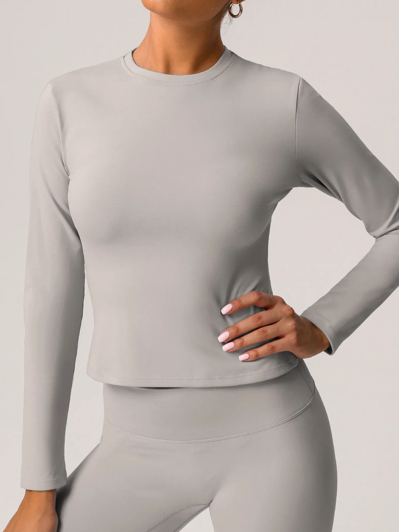 Warm Long Sleeve Top Yoga Clothing for Women Solid Color Round Neck Slimming Fitness Exercise Sports Wear Gym T-shirt 8924