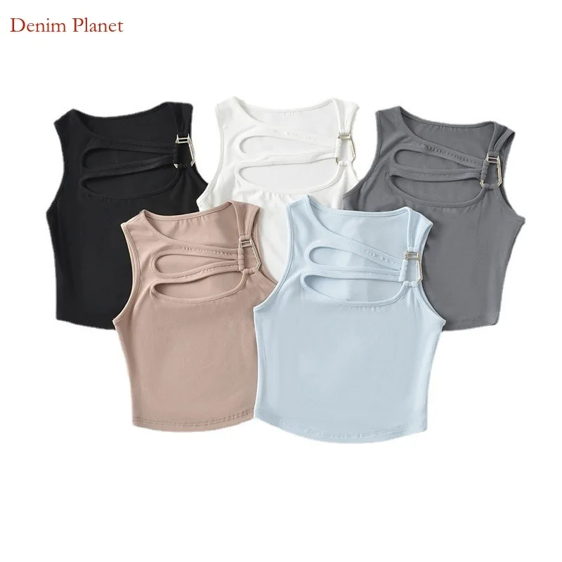 

Korean Hollow Out Design Sexy Spicy Girl Tank Top 23 Spring New Slim Fit Pure Desire Style Women's Clothing