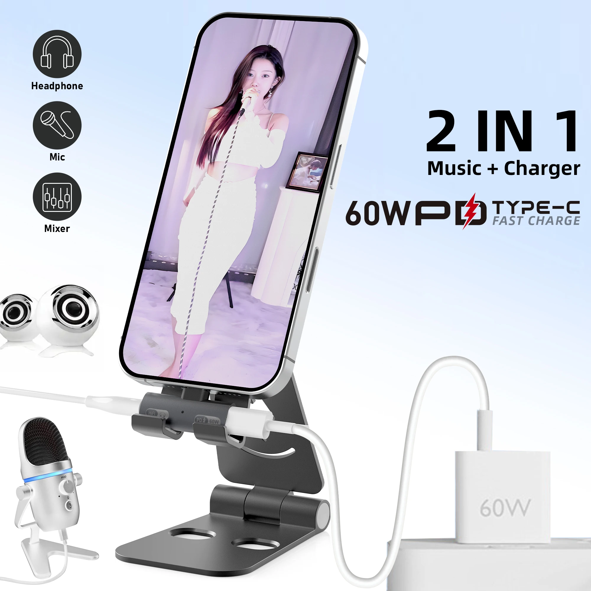 High-Power Dual Function Type C Splitter with Fast Charging and Audio Support