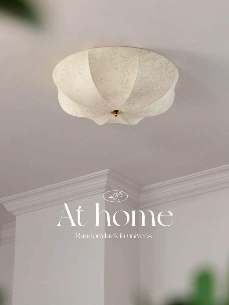 

French Vintage Bedroom Pumpkin Ceiling Light Nanyang Style Printed Fabric Art Study Middle Ages Cloakroom Lighting Casa