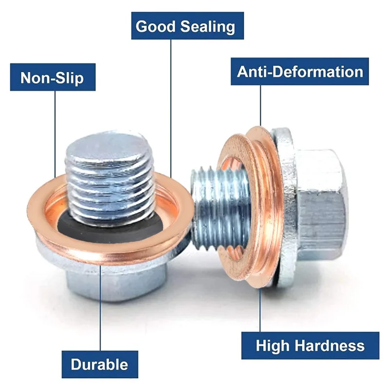 Car Oil Drain Gasket Drainage Bolt Pad Copper Oil Drain Plug Gasket Auto Replaceable Accessories 11026-01M02 for Infiniti Altima