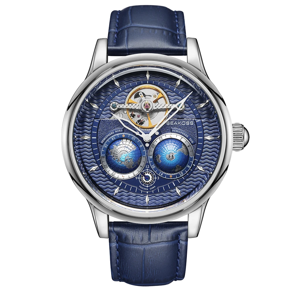Orologio Automatico Uomo Con Doppio Globo Rotante 3D - Cassa In Acciaio Inox