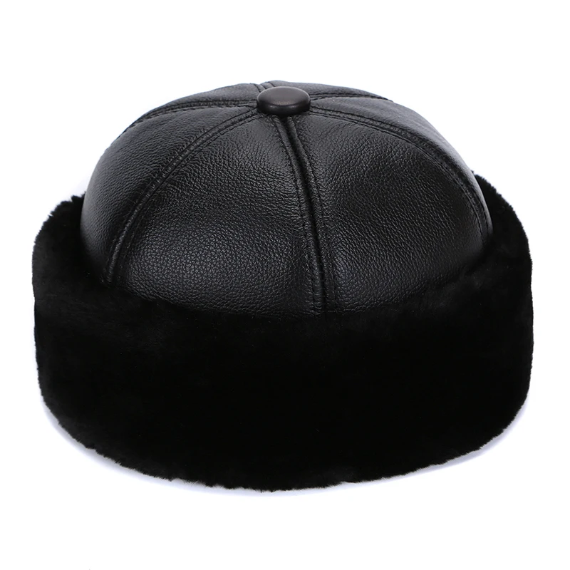 Retro Cowhide Bomber Hat Winter Keep Warm Caps Men Women Real Leather Cap Thick Velvet Dad Hat Leather leather hat