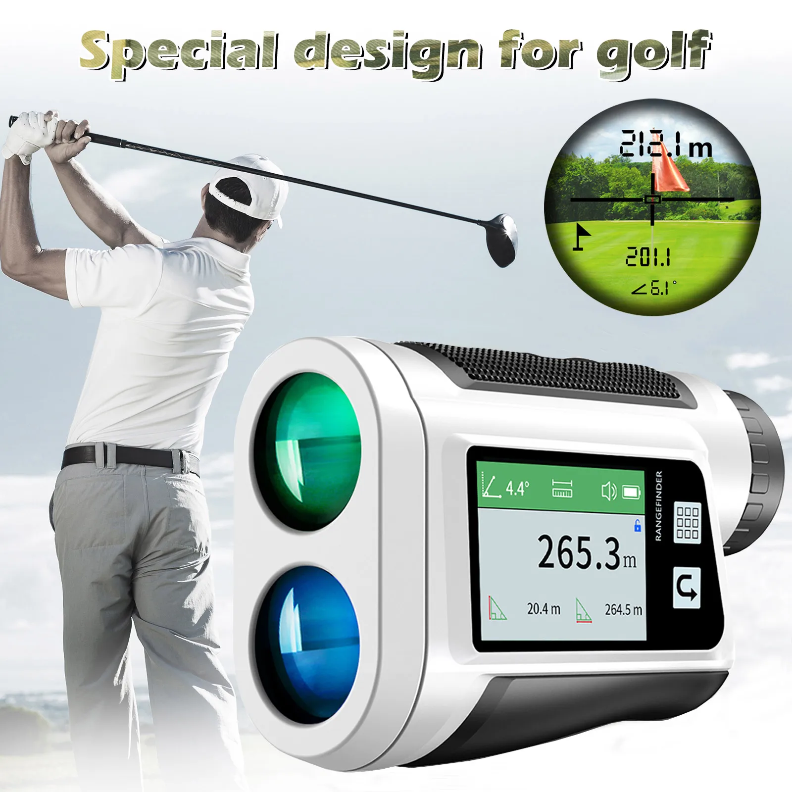 LCD Laser Rangefinder Telescope Hunting Outdoor Golf Voice Caddy Tape Measure Range Finder Case Roulette