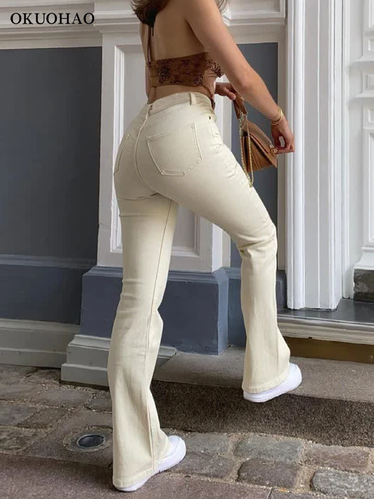Fashion Streetwear Elastic Jeans Women 