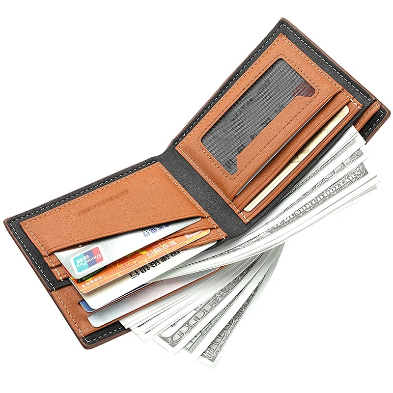 Business Men's Short Wallet Microfiber Synthetic Leather Short Wallets Men Stripe Male Purse Coin Pouch Multi-functional Cards 6