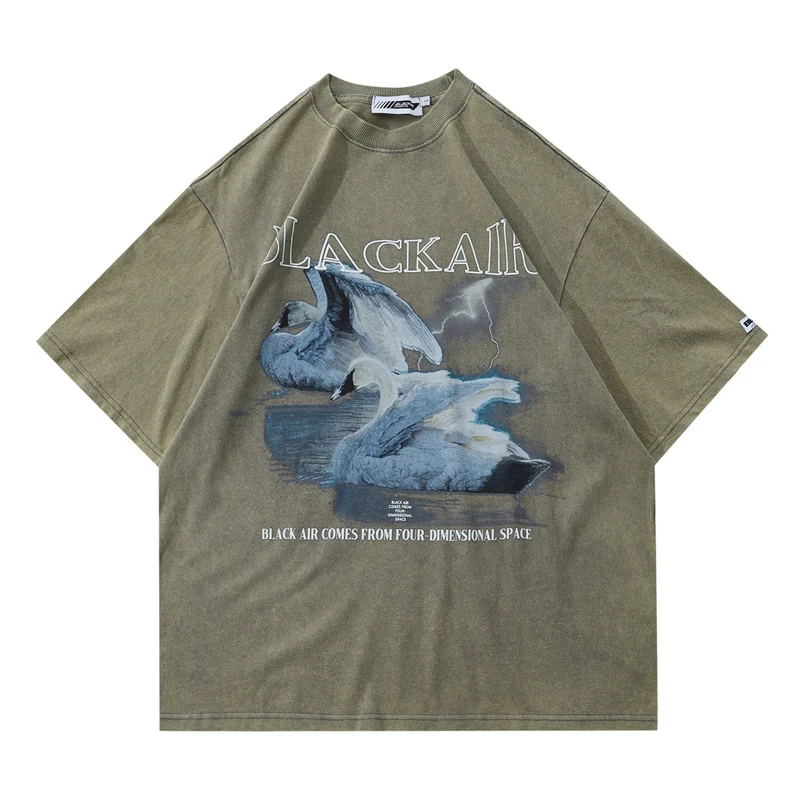 

Streetwear Summer Oversize Short Sleeve Tshirts Hip Hop Lightning Swan Graphic T-Shirt 2023 Harajuku Casual Cotton Unisex Tops