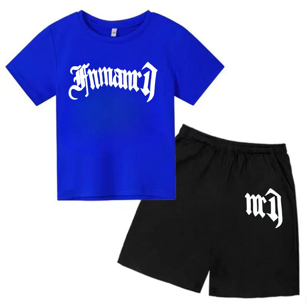 Ropa para niños con estampado de marca gótica, conjunto de camiseta y pantalones cortos de verano para adolescentes, 2 piezas, manga corta, moda informal para niños y niñas