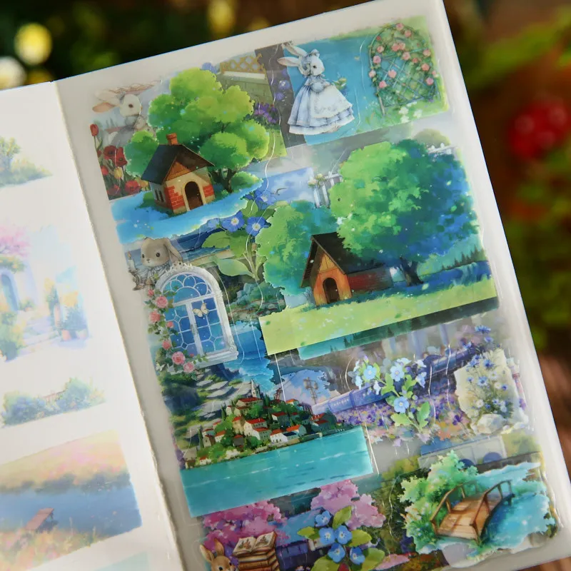 Mr.Paper 2 권의 책 레트로 다이컷 스티커북, 저널 스크랩북킹 DIY 엽서 장 빈티지 풍경 디오라마 스티커