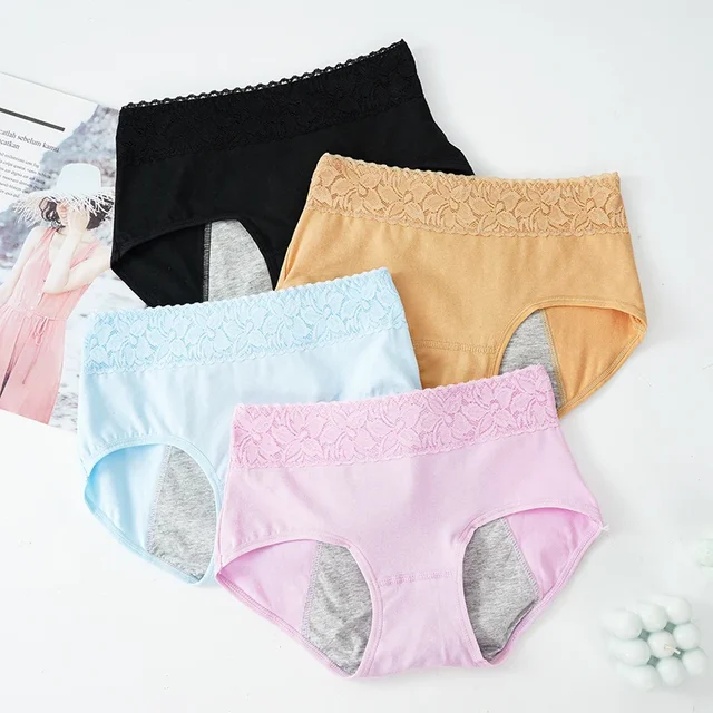 3PCS Panties For Menstruation Cotton Menstrual Panties Mid Waist Culotte Comfortable Briefs Plus Size Female Lingerie Underwear 2