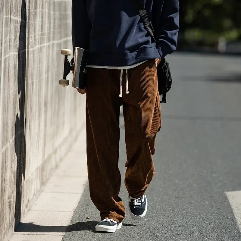 2023 new men's casual pants loose straight corduroy pants stretch waist sweatpants fashion street spring sports jogging pants
