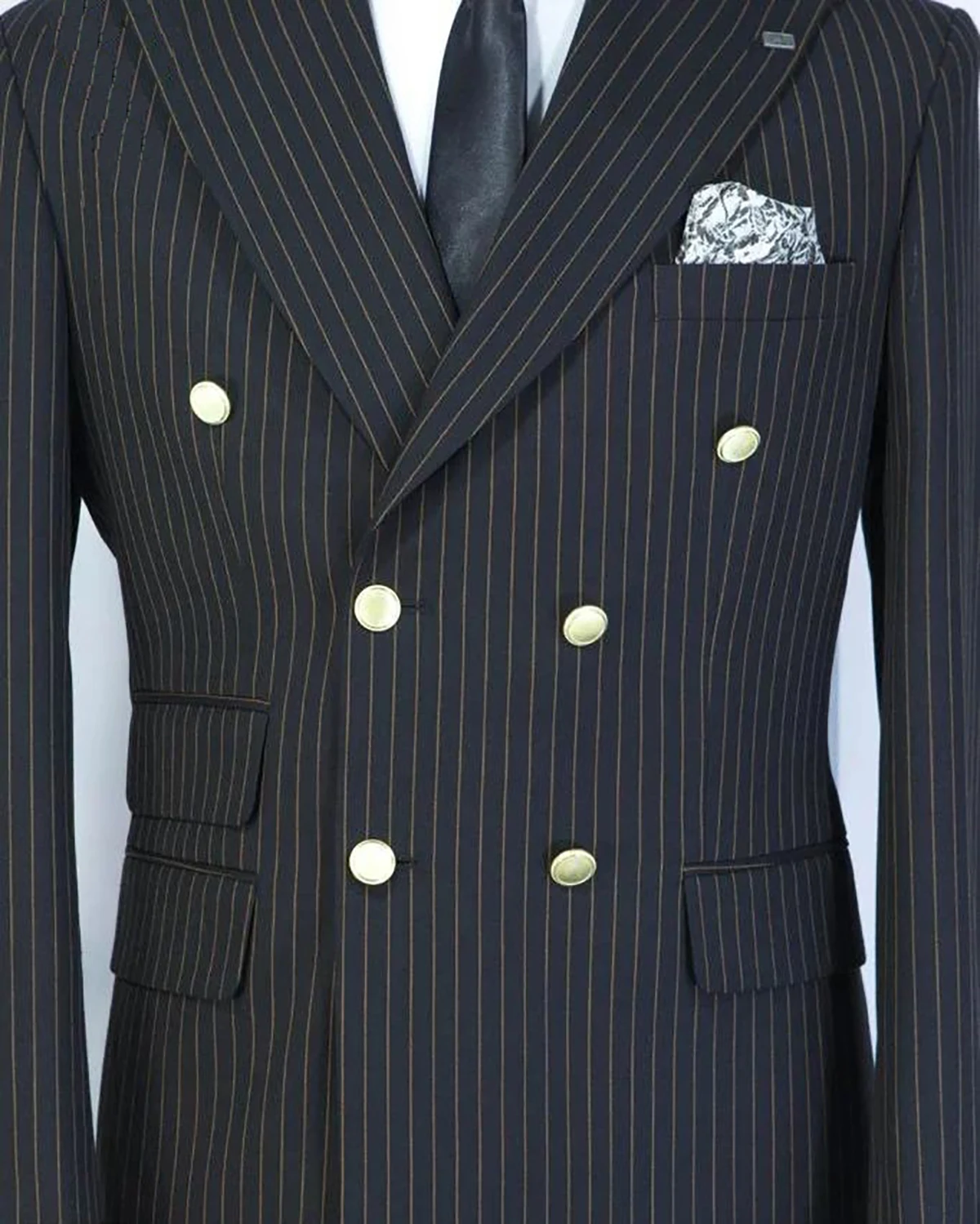 Black Men's Suits Tailored 2 Pieces Blazer Pants Peaked Lapel Double Breasted Pinstripes Formal Wedding Custom Made Plus Size