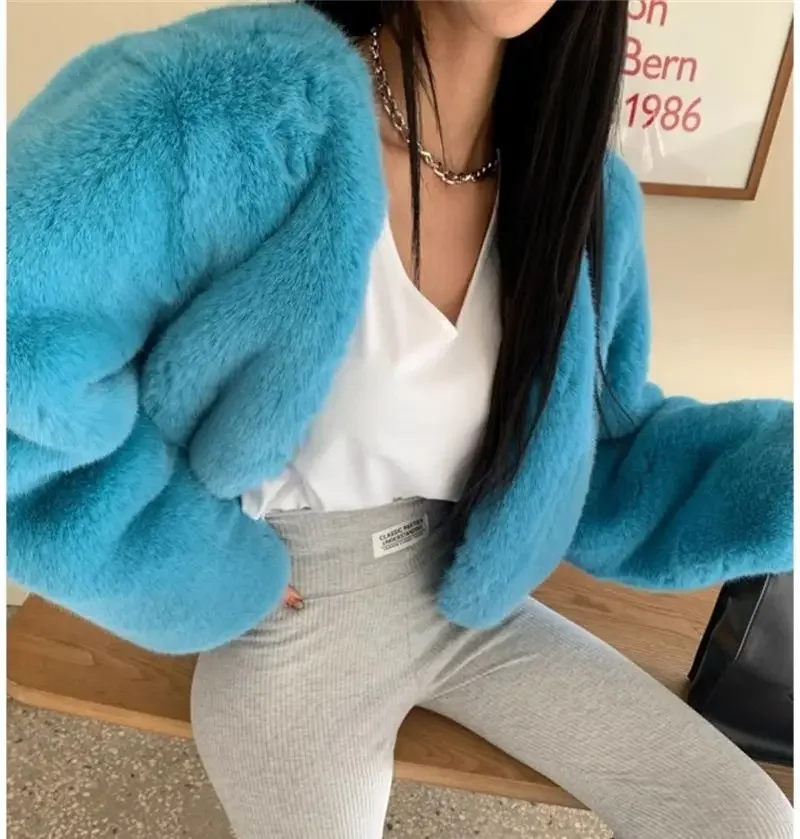 FANIECES Autumn Winter Imitation Fur Women Short Coat Cardigan Tops Casual Streetwear Solid Plush Jacket Faux Fur Flurry Outwear