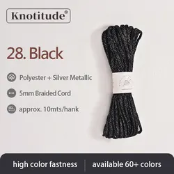 Silver Glossy Polyester Braid Rope with Shiny Lurex Metallic Finish - Ideal for DIY Jewelry Projects, 5mm x 10m (28. Black)