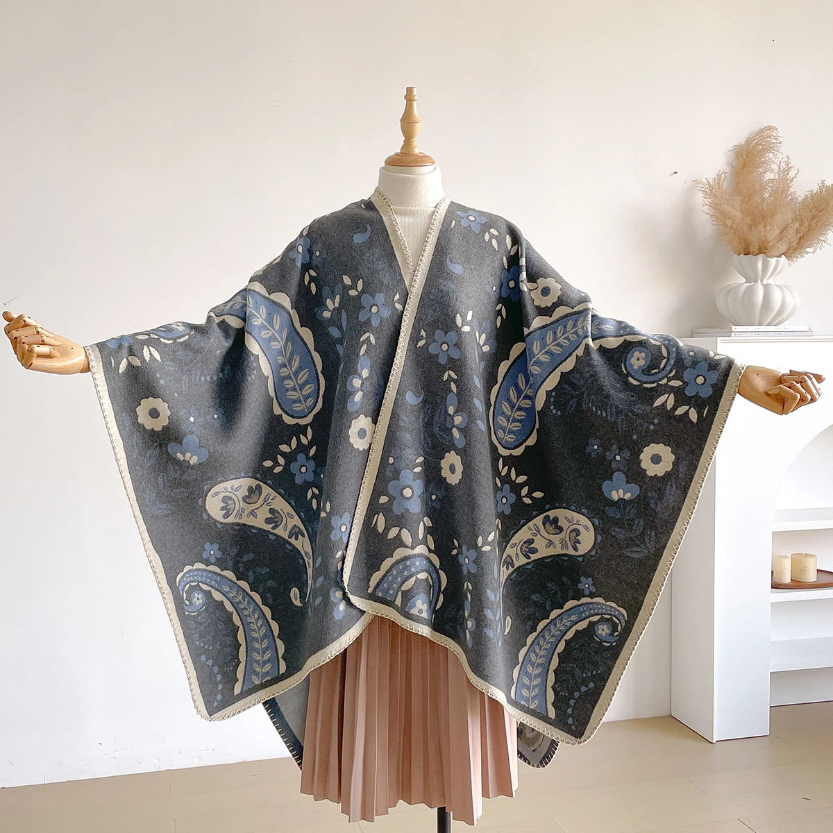 Brand Fashion Winter Warm Cashmere Scarf - Women's Floral Oil Painting Printed Pashmina Thick Shawl, Wrap & Echarpe