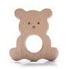 5Pcs/Lot Baby Pacifier Chain Chew Accessories Animal Shape Natural Beech Teething Wooden Teether Pendant Accessories 5
