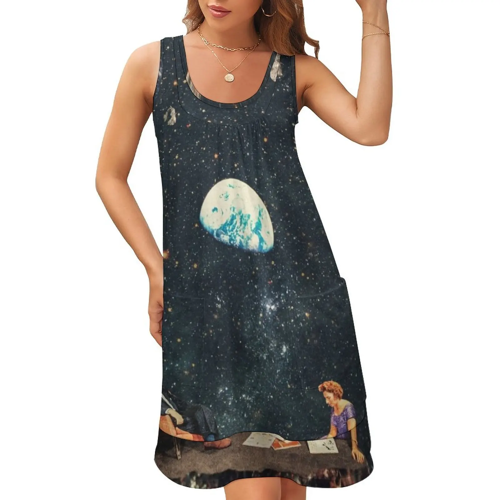 U넥 페이크 투피스 원피스 페스티벌 의상, 민소매, 원피스 파티의 밤, 어디에도 가지 않는다