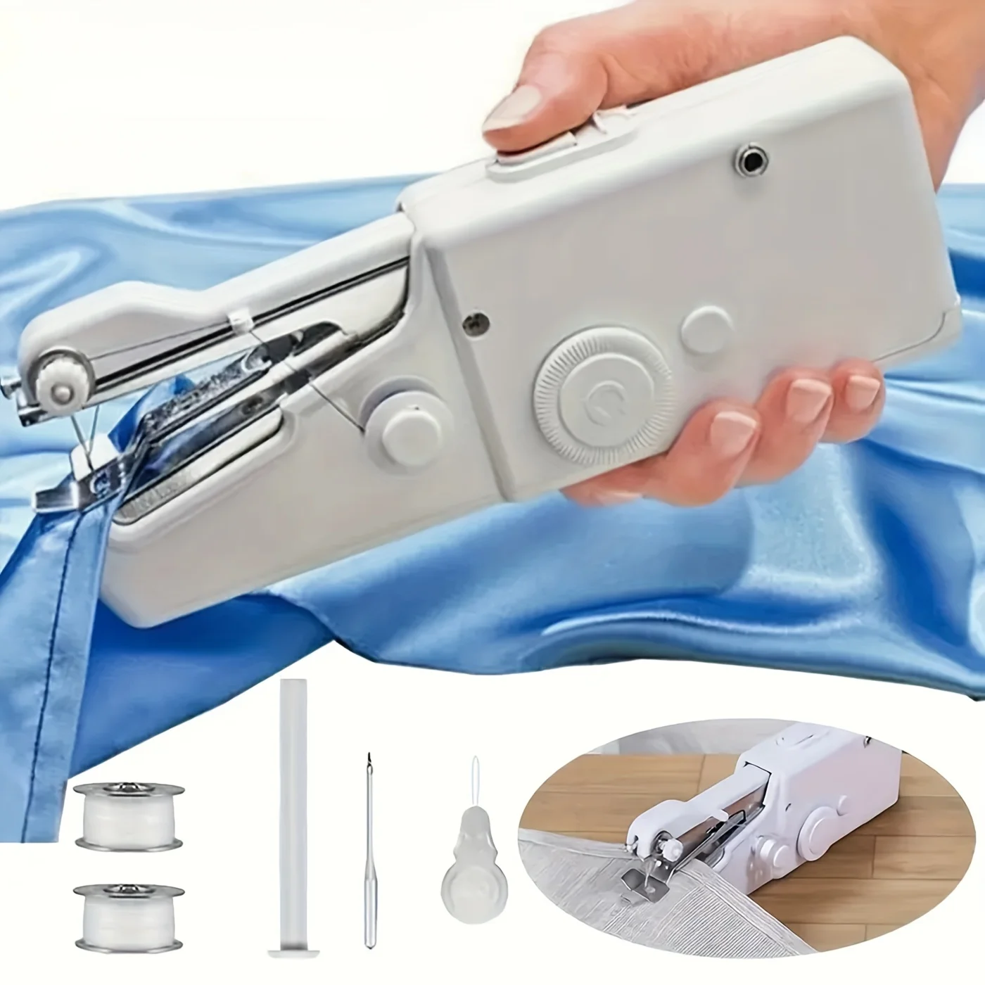 1pc Mini Portable Handheld Sewing Machine, Quick Stitch Tool for Fabric, Cloth, Clothing 2