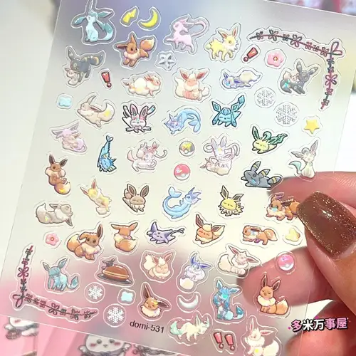 Eeveelution Nail Stickers Pokémon Anime Peripheral Cute Cartoon Creativity Exquisite Sticker New Fashion Exquisite Diy Sticker - Image 2