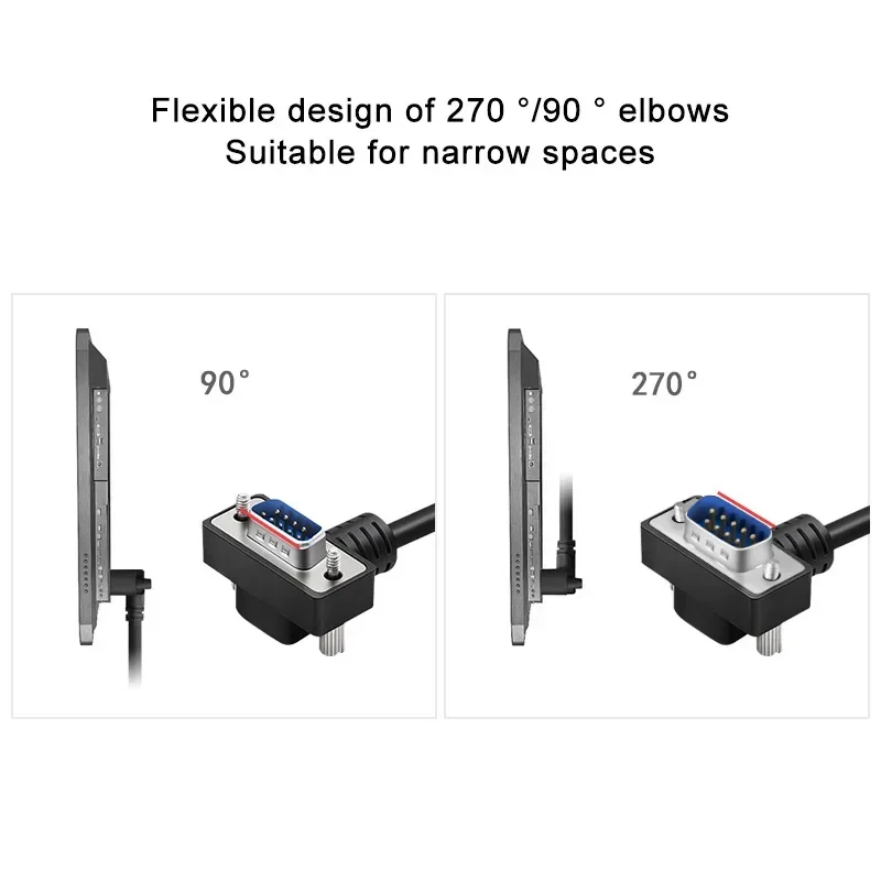 금도금 엘보 DB9 데이터 케이블, Eblow 270/90 도 Com RS232 직렬 포트 연결 라인, 9 핀 수-암 익스텐션 코드