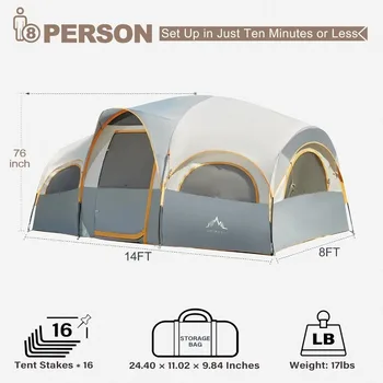 8 Person Tent for Camping, Waterproof Windproof Family Tent with Rainfly, Divided Curtain Design for Privacy Space 2