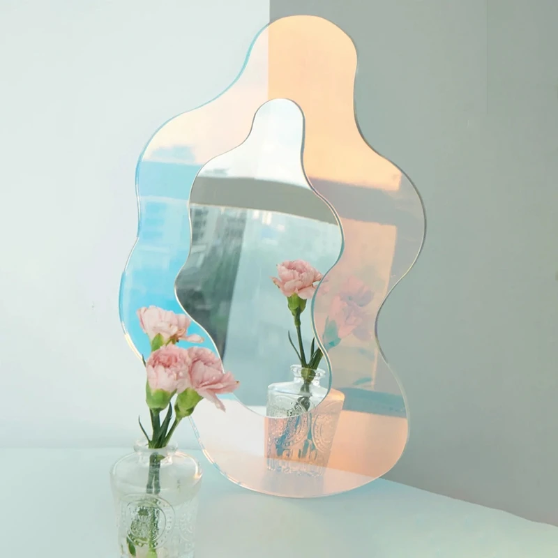 Ins Wavy Decorative Mirrors with Base Korean Cosmetic Mirror Irregular Table Mirror Women Beauty Mirrors Living Room Decor 거울 for Makeup Mirror