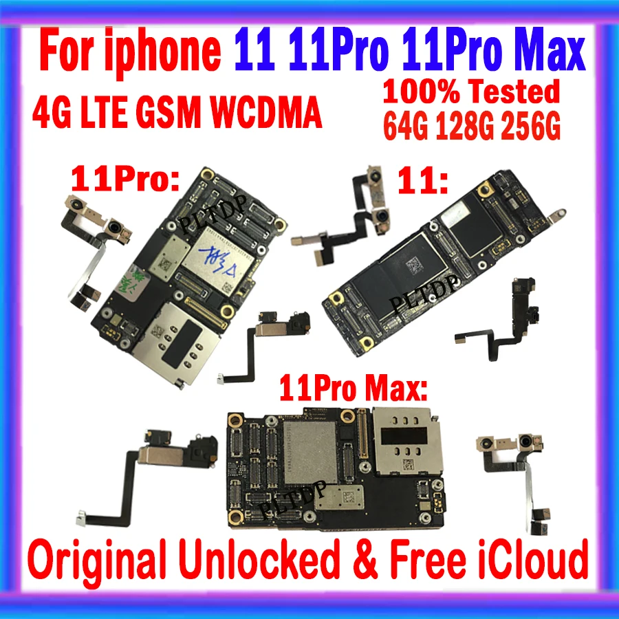 Full Tested Original Motherboard For iPhone 11 Pro Max Logic board 64G 128G  256G Original Mainboard With NO Face ID Clean iCloud