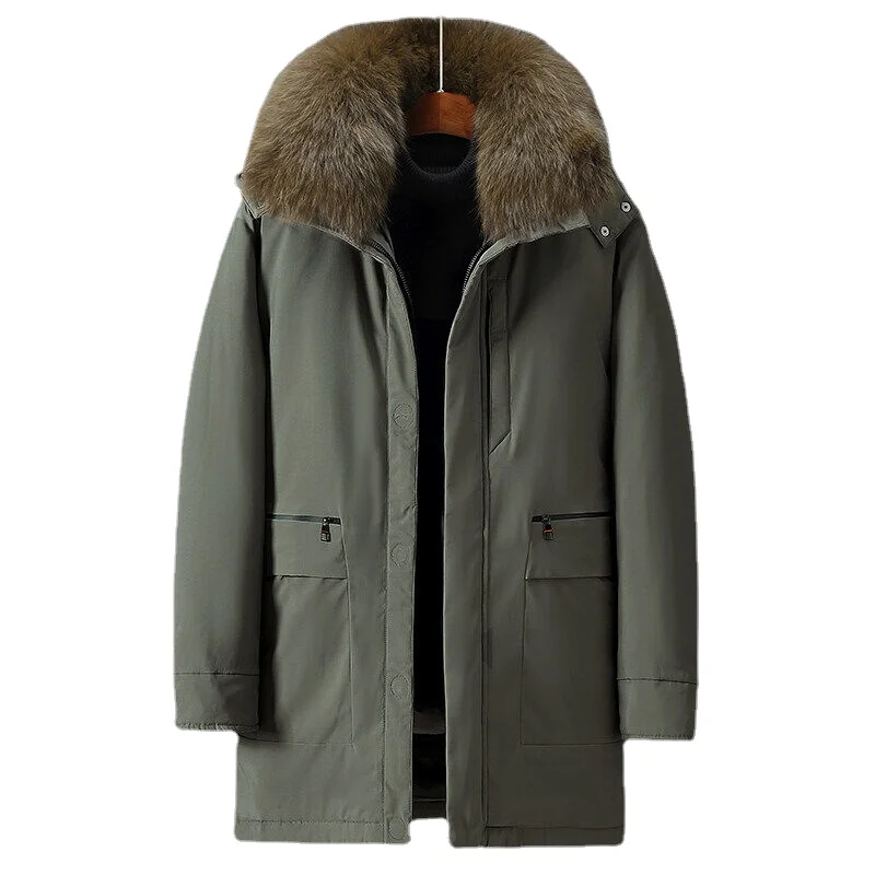 Winter New Down Jacket Men's Mid Length  Winter New Fashionable Warm Jacket Thickened Outdoor Extreme Cold Collar Down Jacket
