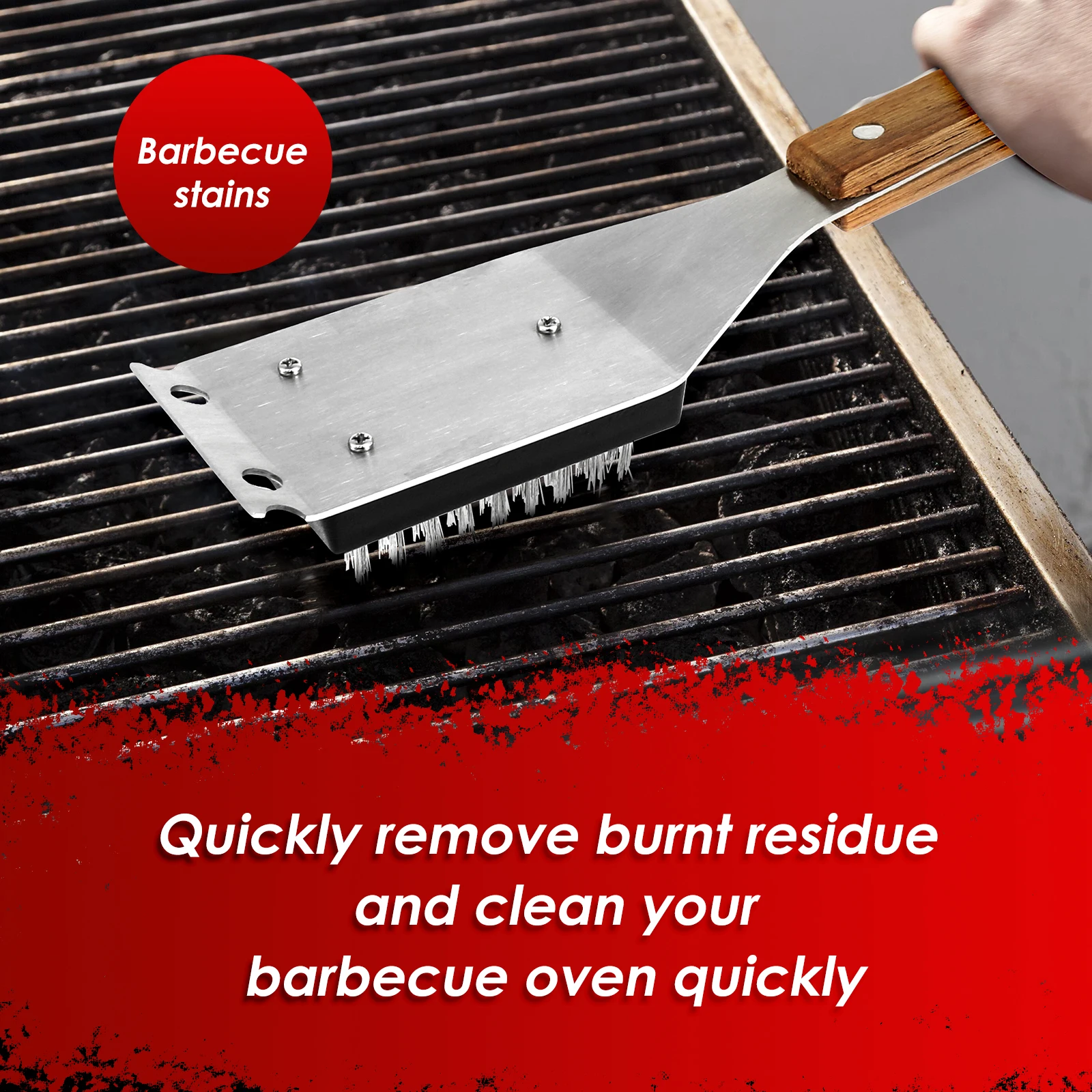 2Pcs Barbecue Brush 15 Inch BBQ Brush Kit Outdoor Effective Grill Cleaning with Wood Handle and Scraper for Grill Cleaning