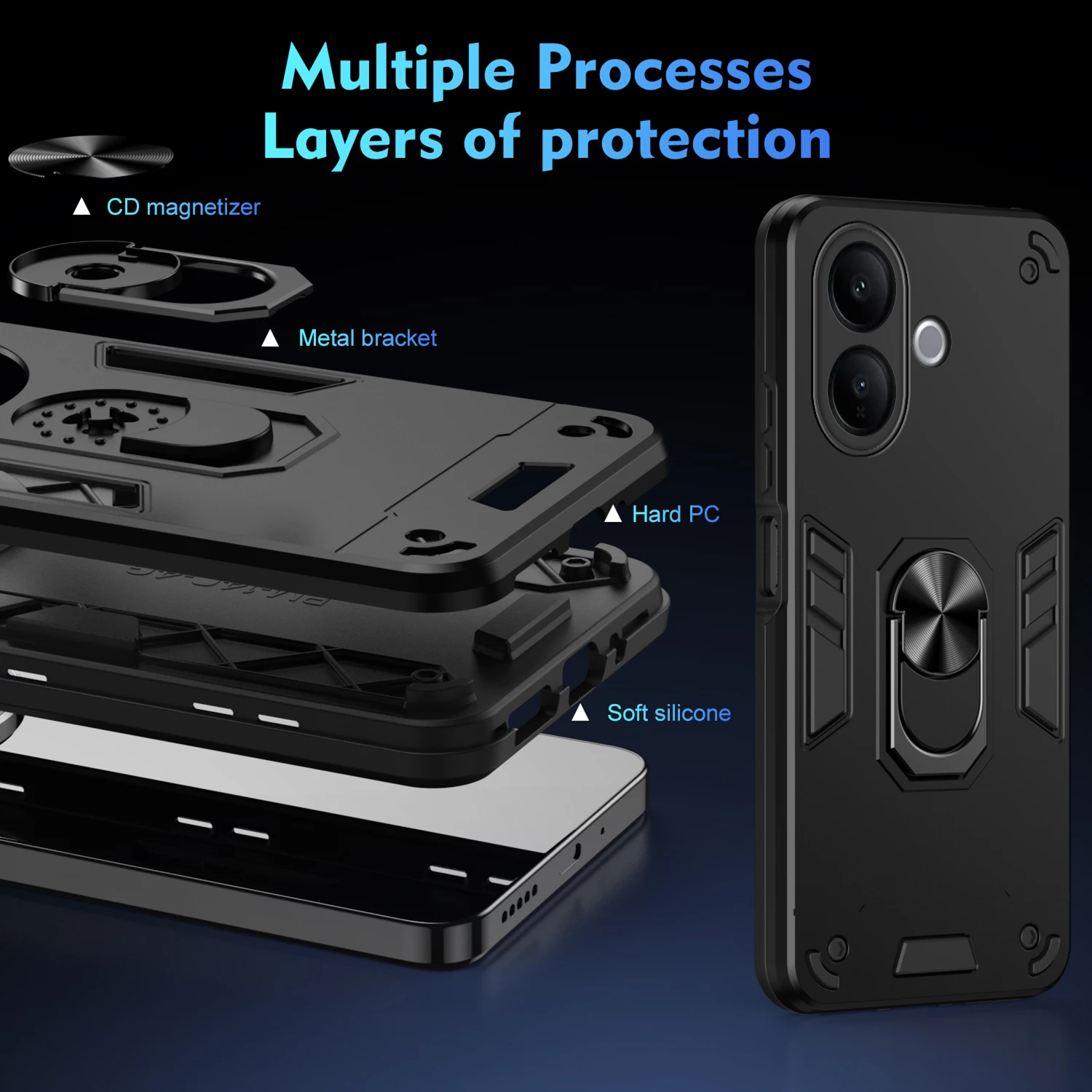 Enhanced Military Armor Shockproof Case with Ring Stand Holder and Protective Shell Coque