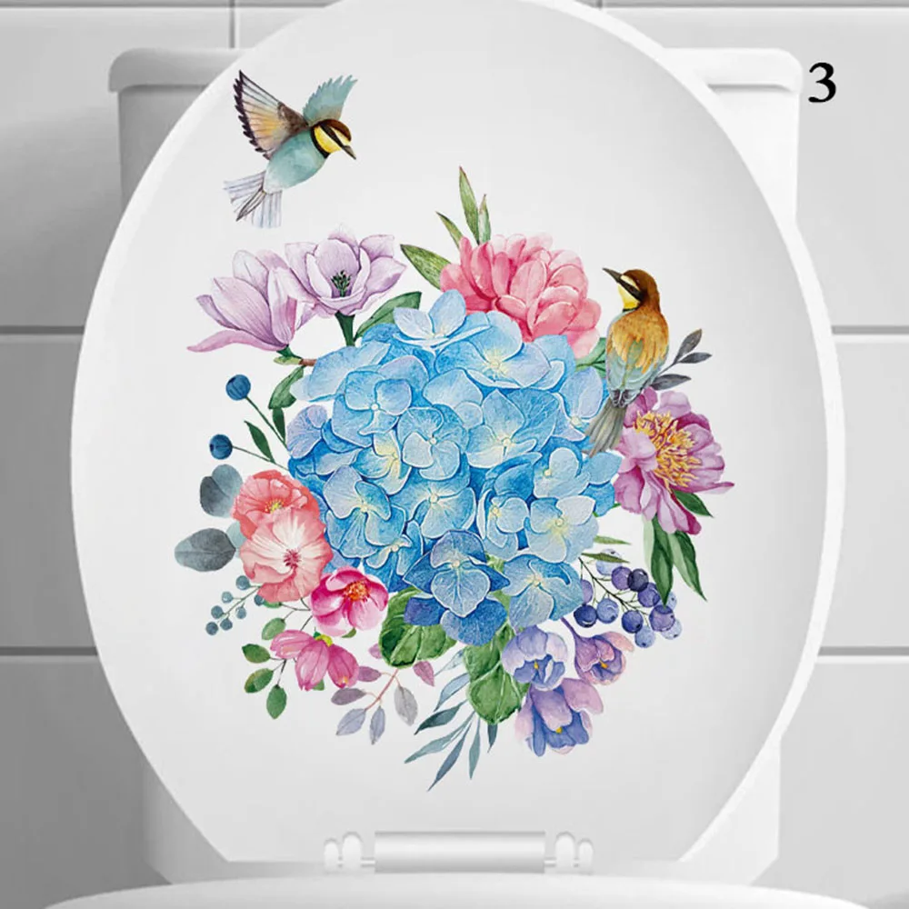 Floral Toilet Stickers PVC Flower Murals Lightweight Waterproof Self-adhesive Paintings Bathroom Decoration Floral Stickers