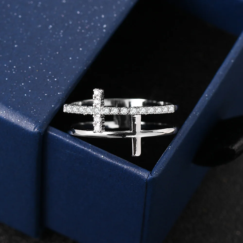 Personality Cross Thin Finger Ring Wedding Rings For Women Korean Fashion Micro Pave Crystal CZ Thumb Ring Jewelry Wedding Accessories Gift R715