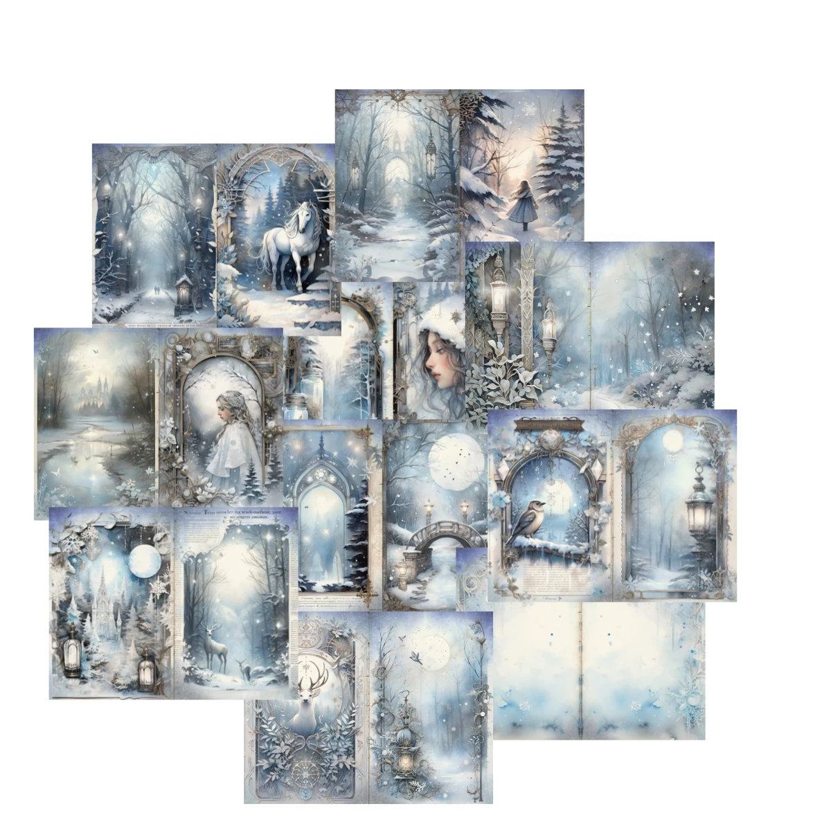 10 Sheets A5 Size Christmas Winter Snow Scene Girl Street Light Vintage Grunge Journal Planning Scrapbooking