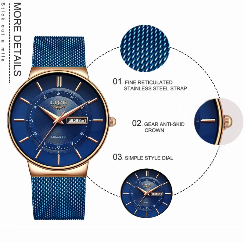 LIGE Quartz Stainless Steel Women Wristwatch Retro Hot Style Great Japanese Movement Quality Fashion Waterproof Watch for Women 3