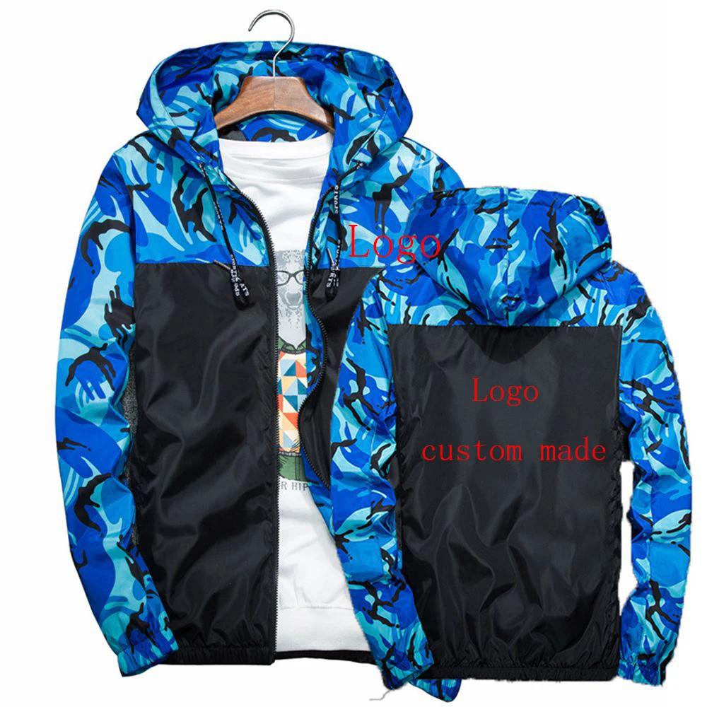 

2023 Spring Autumn Custom Logo Print Hooded Military Camouflage Coats Casual Men's Personality Zipper Popular Windbreaker Jacket