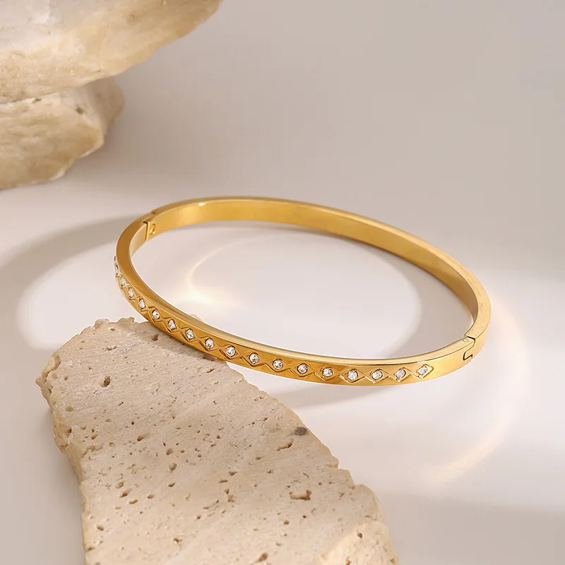 Wave texture cz stone bangles stainless steel bangles for women minimalist dainty delicate stainless steel jewelry non tarnish 5