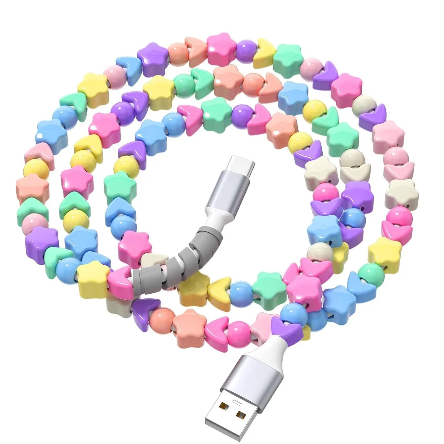 USB C 케이블 3.3피트 화려한 비즈 충전 케이블 27W 아이폰 17 16 15 삼성 타입 C PD 고속 충전 케이블 여성용 선물