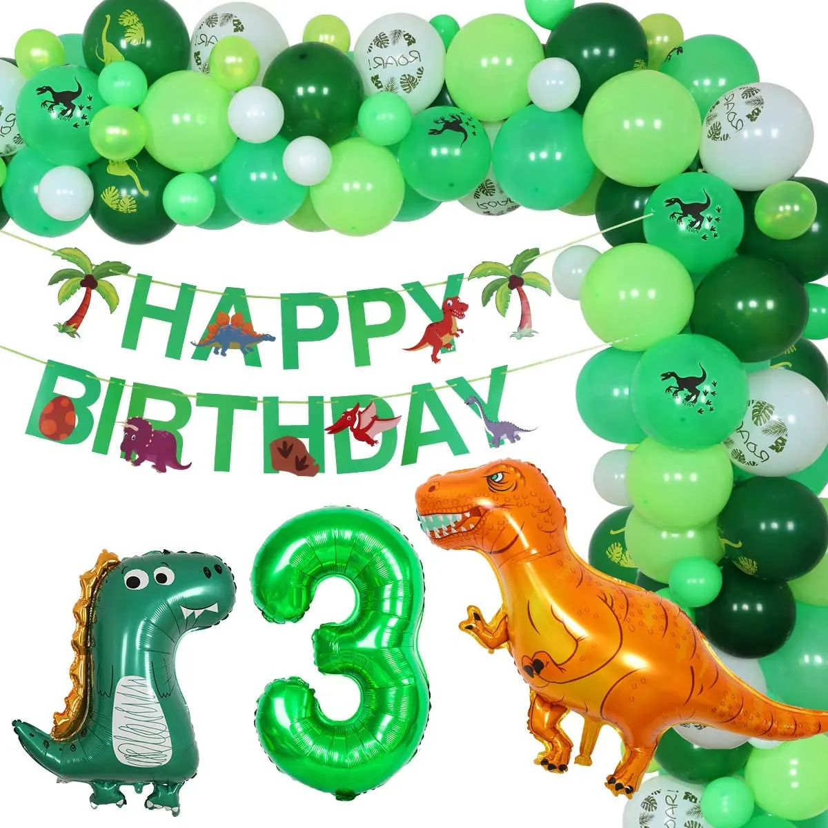 

Dinosaur 3rd Birthday Party Decorations Balloon Garland Kit with Little Dino Foil Balloons for Boy Third Birthday Party Supplies