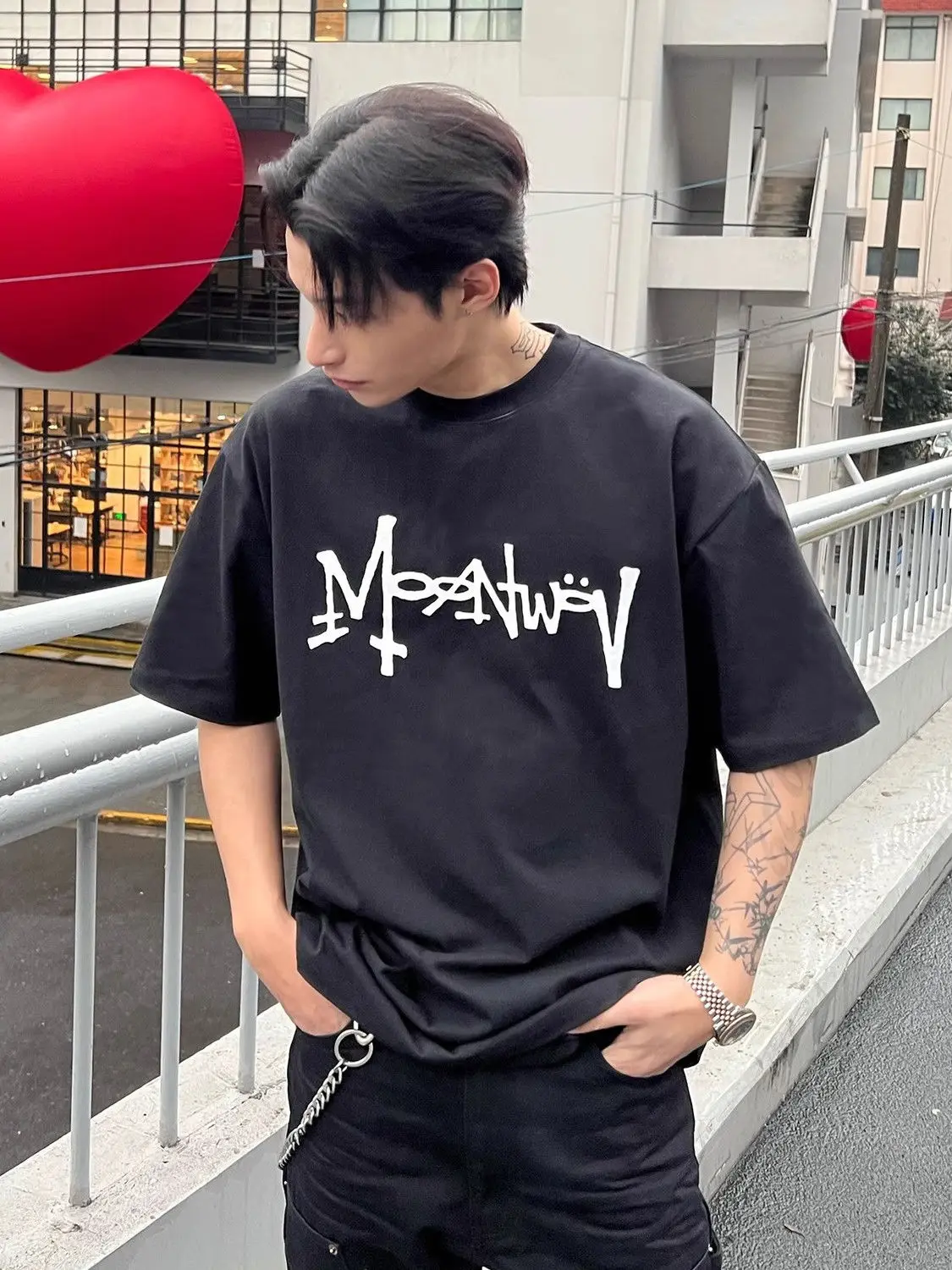 

Korean cotton heavy design American retro print versatile high street casual loose short-sleeved T-shirt men trendy T-shirt y2k