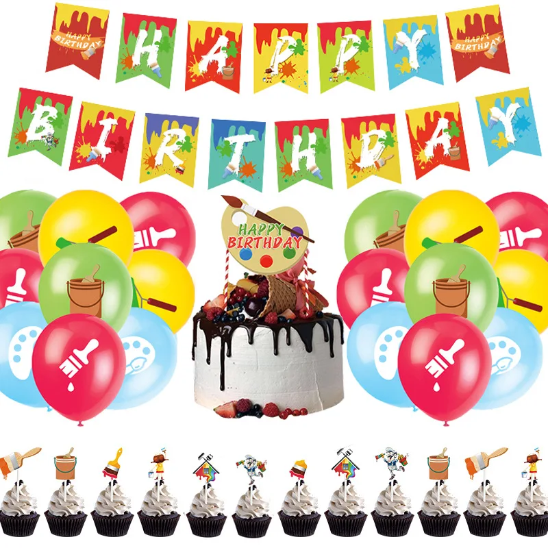 

Drawing Doodle Pen Theme Birthday Party Decoration Cake Decorating Supplies Latex Balloon Banner Background Baby Shower Kid Gift